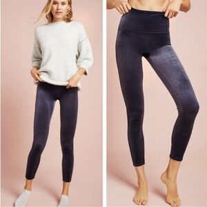 Spanx Slate Blue High-rise Velvet Velour Leggings Stretch Control Large
